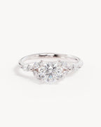 18k Solid White Gold Lotus Bloom Engagement Ring - Round