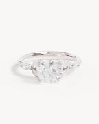 18k Solid White Gold Lotus Bloom Engagement Ring - Round 1.5ct