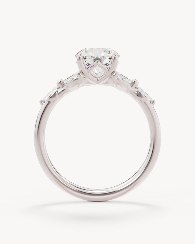 18k Solid White Gold Lotus Bloom Engagement Ring - Round 1.5ct