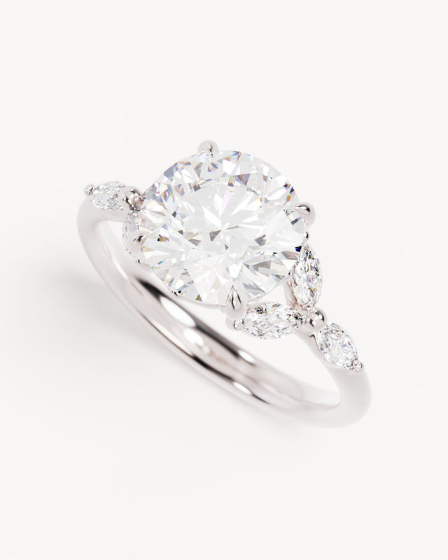 18k Solid White Gold Lotus Bloom Engagement Ring - Round 2.5ct