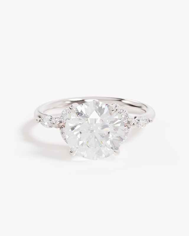 18k Solid White Gold Lotus Bloom Engagement Ring - Round 3ct