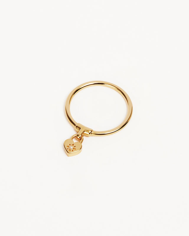 18k Gold Vermeil Crystal Lotus Heart Padlock Ring