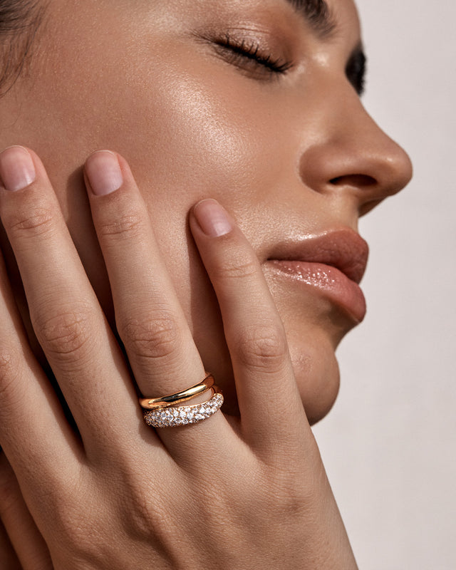 18k Gold Vermeil Crystal Wave Ring