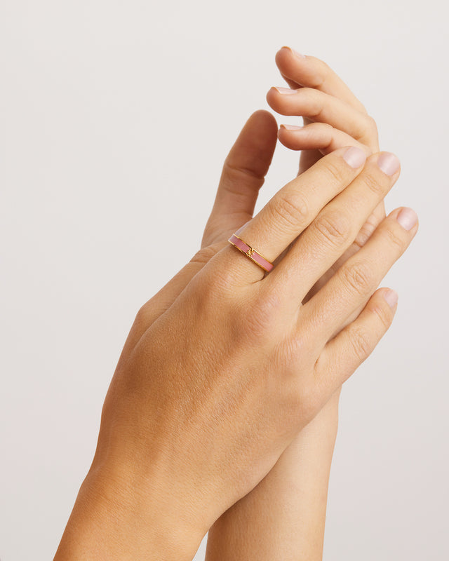 18k Gold Vermeil Born to Bloom Enamel Ring - Pink Clay