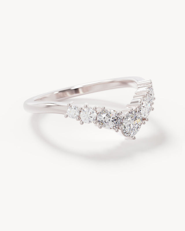 18k Solid White Gold Love Embraced Diamond Wedding Band