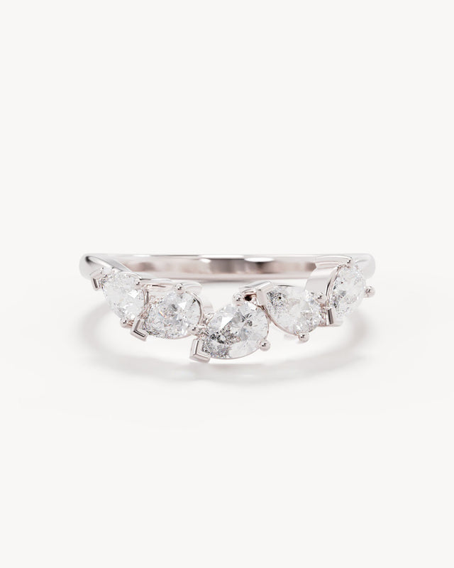 18k Solid White Gold Romance Diamond Wedding Band