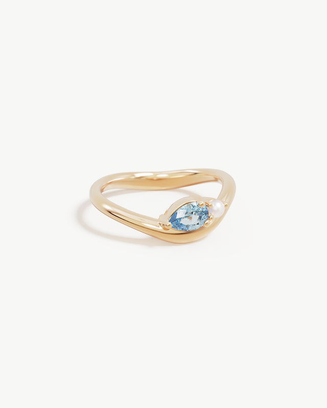 9k Solid Gold Echoes of Her Ring - Aquamarine/Pearl