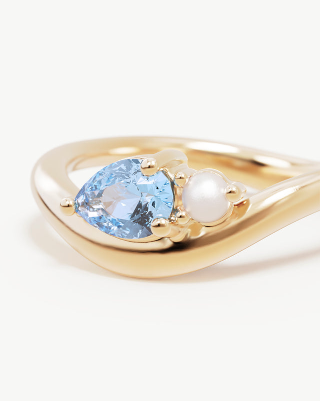 9k Solid Gold Echoes of Her Ring - Aquamarine/Pearl