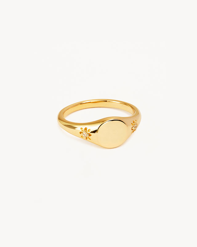 14k Solid Gold Lotus Diamond Signet Ring