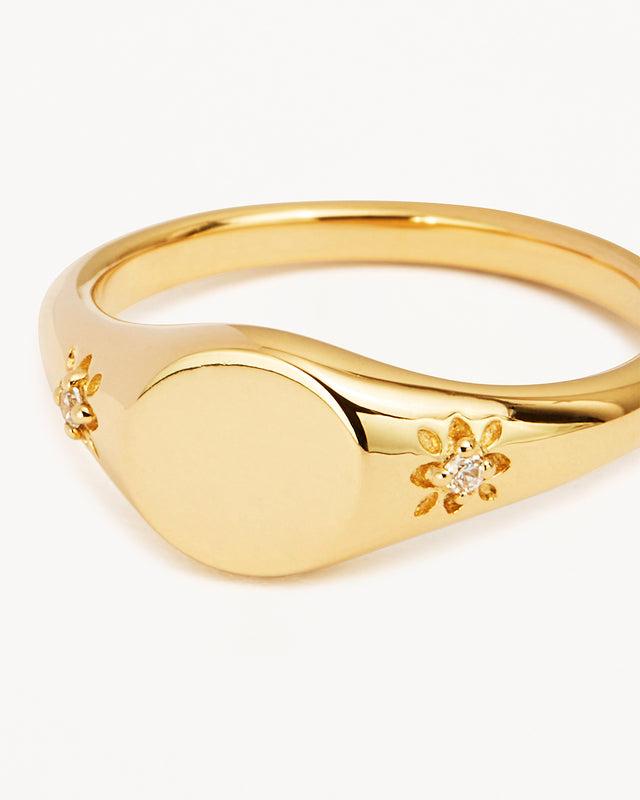 14k Solid Gold Lotus Diamond Signet Ring