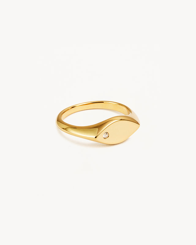14k Solid Gold Petal Diamond Signet Ring