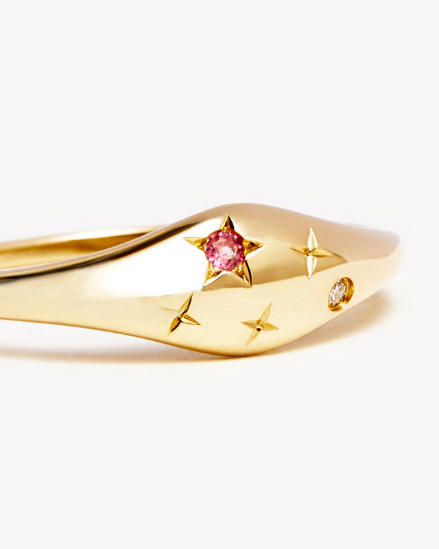 14k Solid Gold Lucky Starry Night Zodiac Diamond Ring - Libra