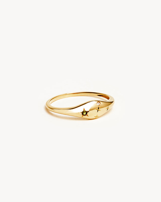 14k Solid Gold Lucky Starry Night Zodiac Diamond Ring - Leo