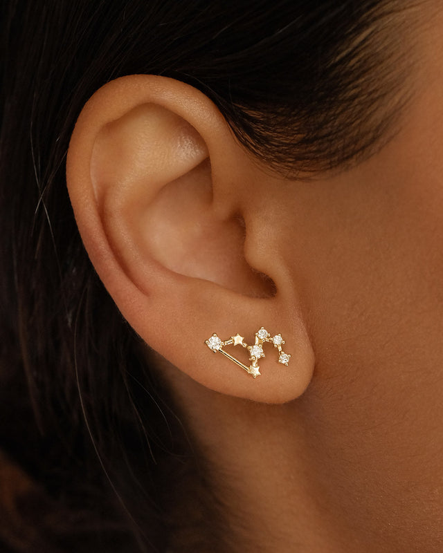 14k Solid Gold Starry Night Zodiac Constellation Diamond Earring - Leo