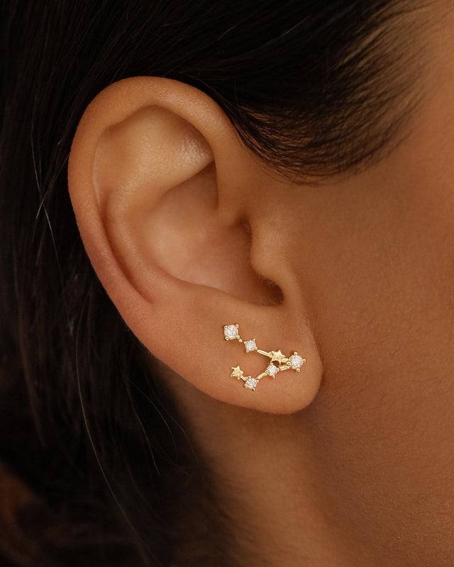 14k Solid Gold Starry Night Zodiac Constellation Diamond Earring - Pisces