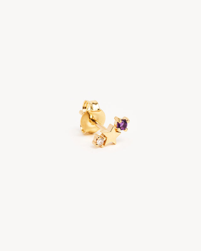 14k Solid Gold Lucky Zodiac Diamond Single Earring - Aquarius