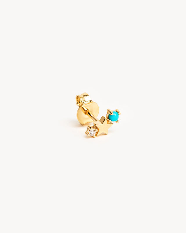 14k Solid Gold Lucky Zodiac Diamond Single Earring - Sagittarius
