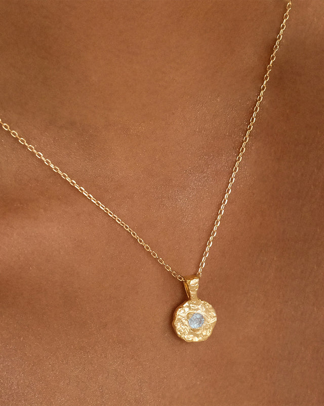 18k Gold Vermeil Written In The Stars Birthstone Necklace Pendant - March - Aquamarine